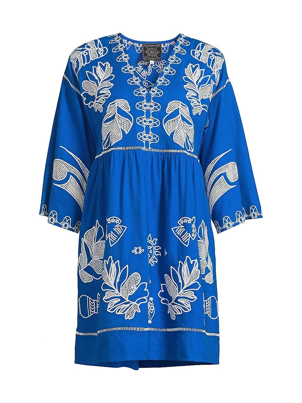 Womens Barbara Embroidered Linen-Blend Minidress Product Image