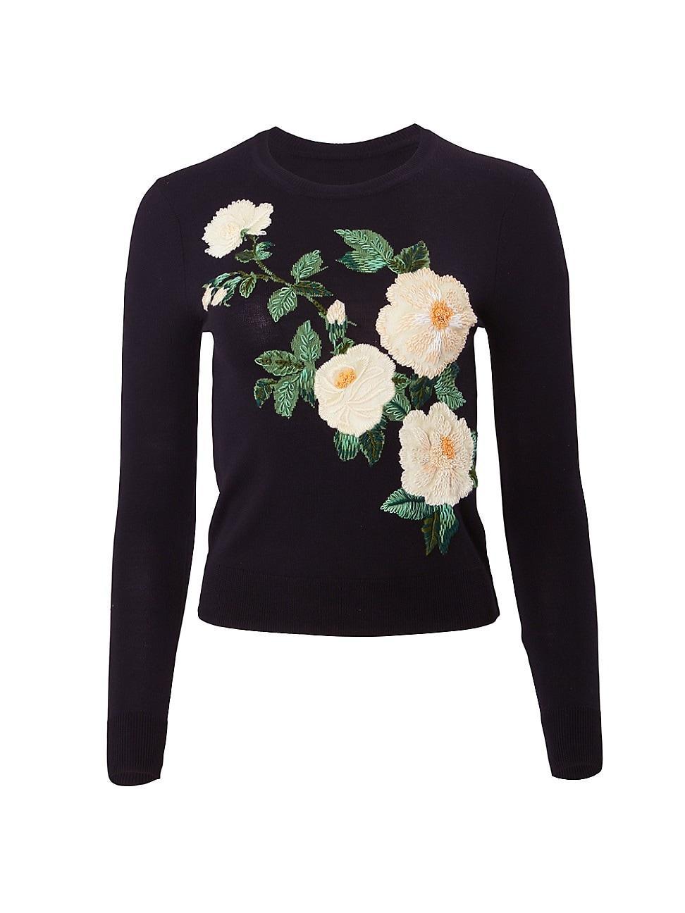 Womens Embroidered Wool-Silk Crewneck Sweater Product Image