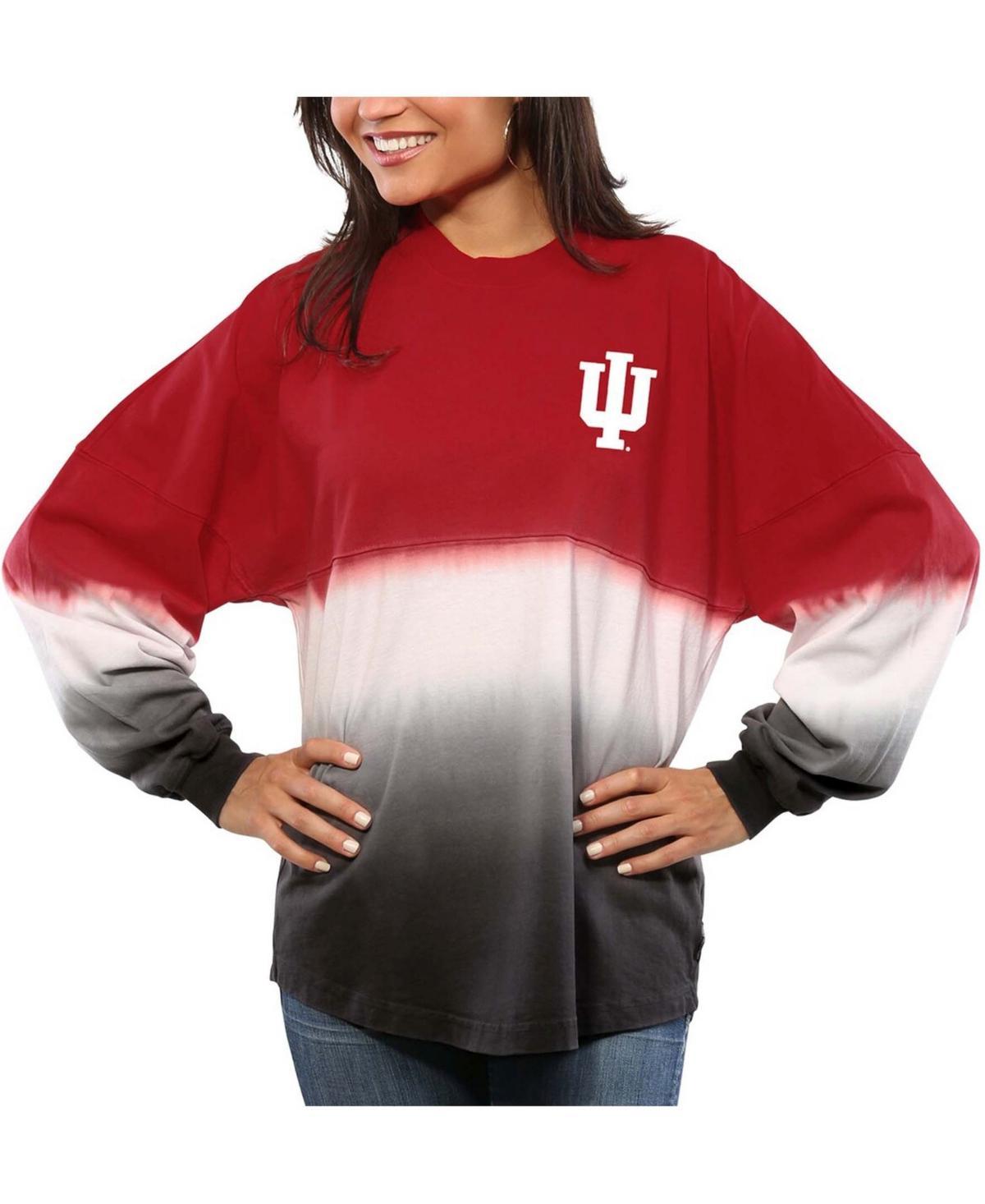 Womens Crimson Indiana Hoosiers Ombre Long Sleeve Dip-Dyed Spirit Jersey Product Image