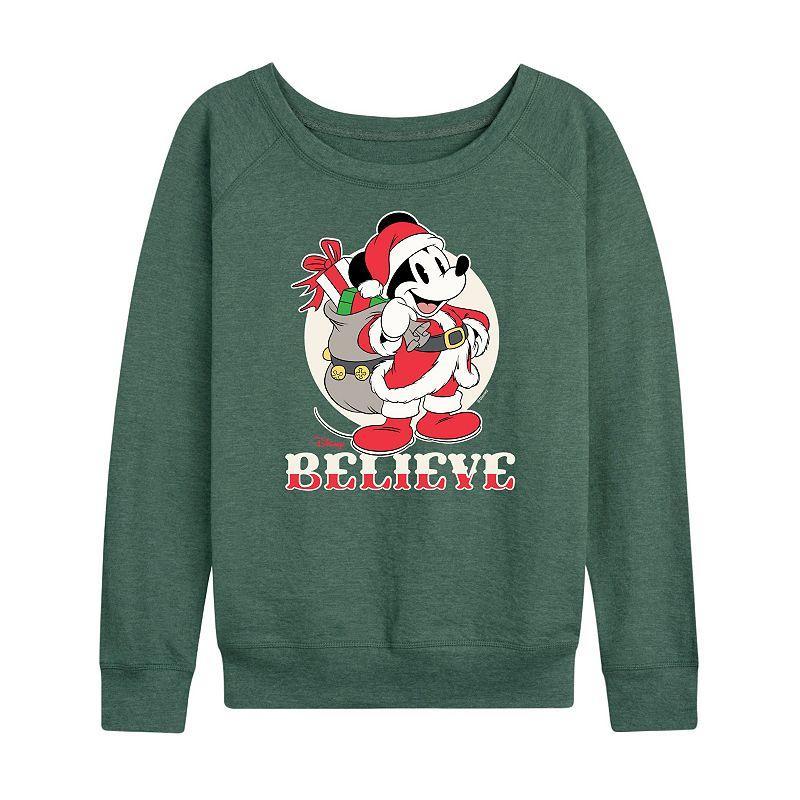 Disneys Mickey Mouse Womens Believe Lightweight French Terry Sweatshirt Grey Green Product Image