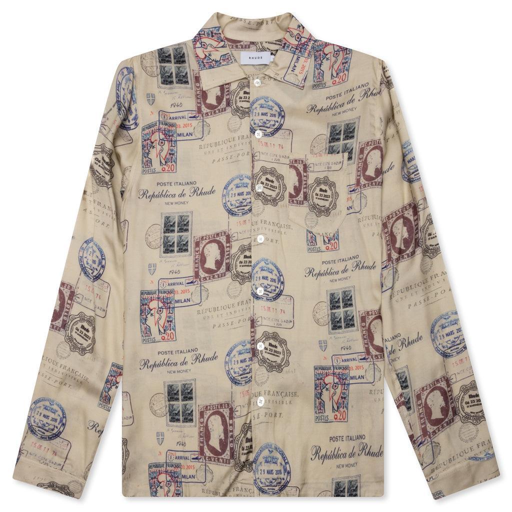 Passport Stamp Print Shirt - Beige/Multi Male Product Image