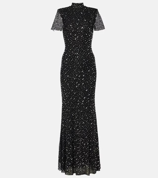 Embellished Mesh Maxi Dress In Black Product Image