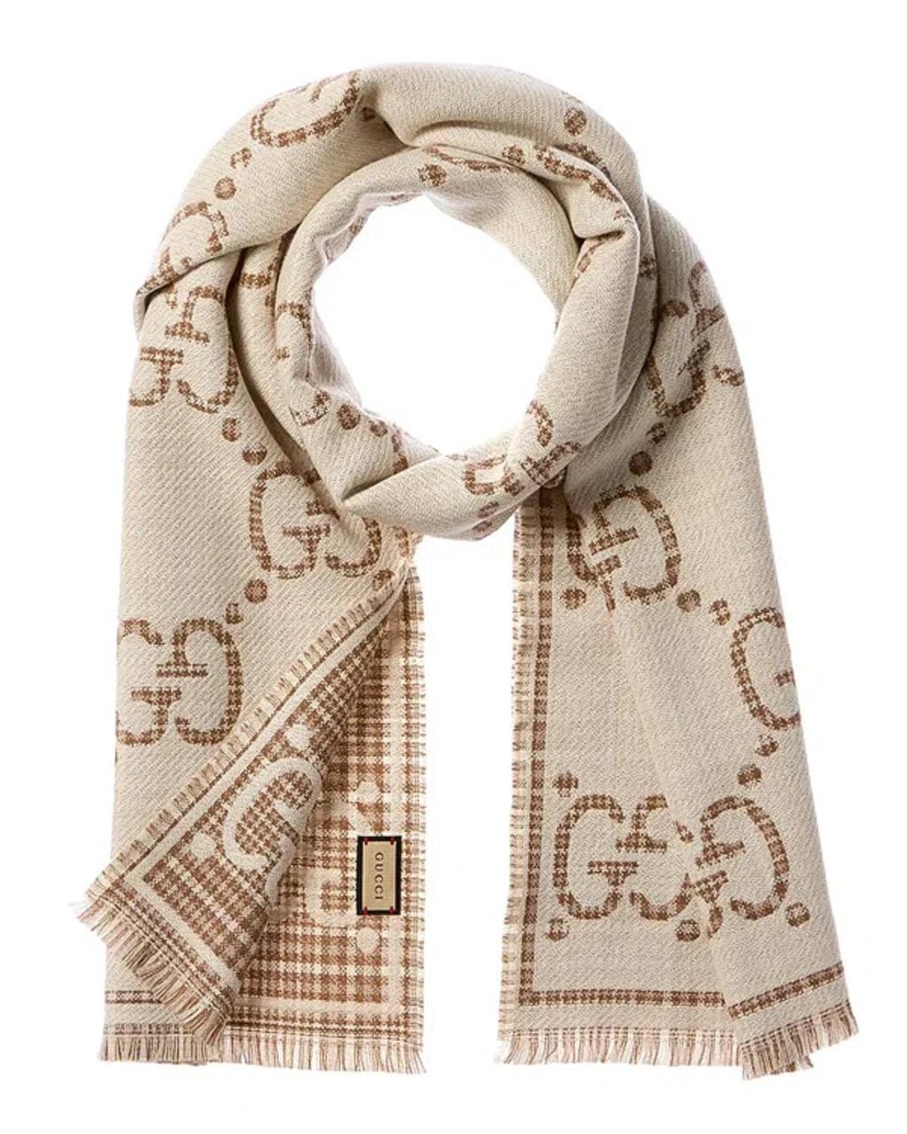 Wool Jacquard Scarf In Beige Product Image