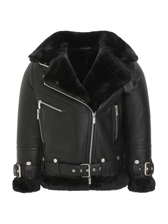 Womens Shearling Lamb Zip Moto Jacket Product Image