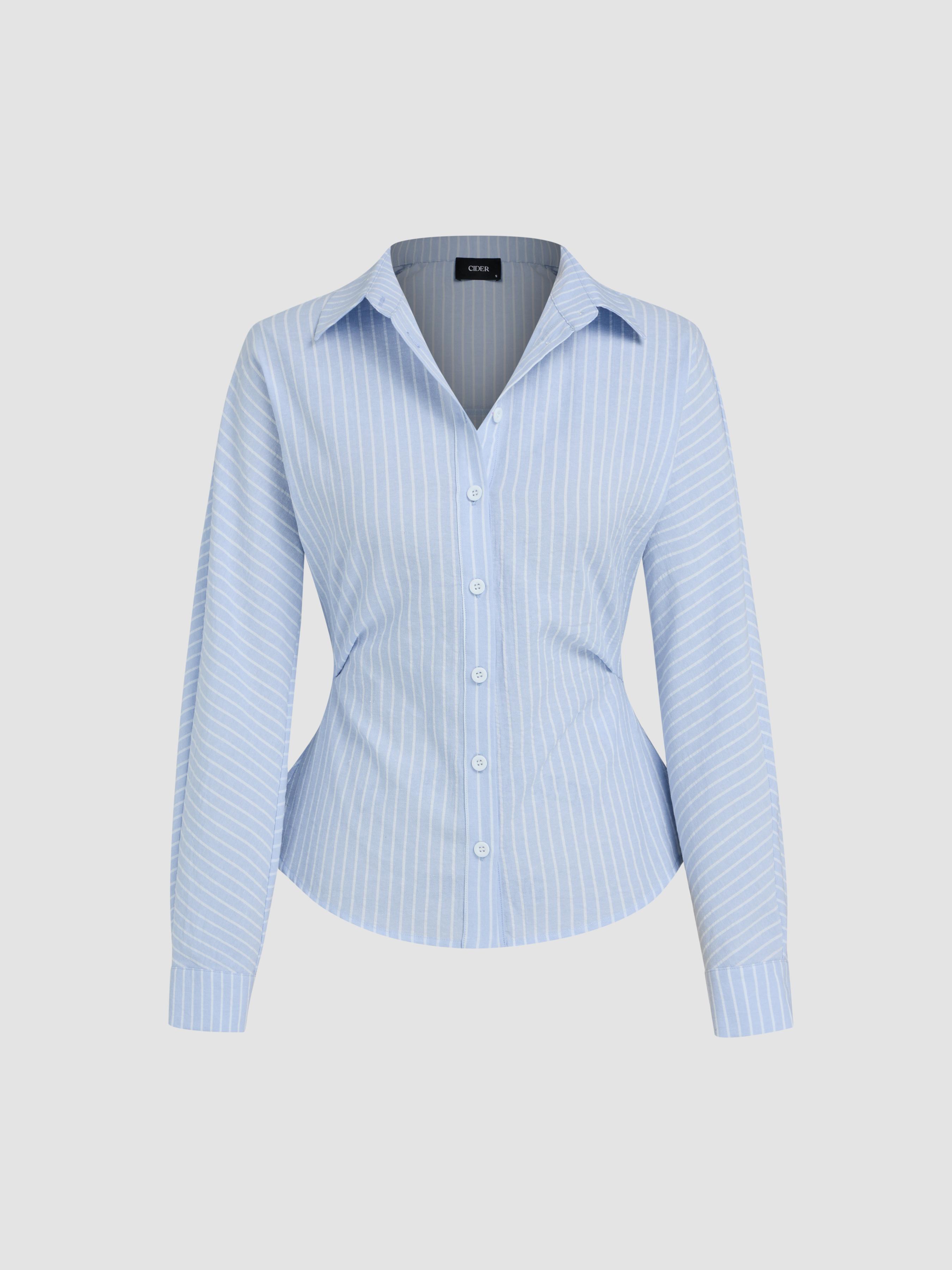 Collar Striped Long Sleeve Shirt Product Image