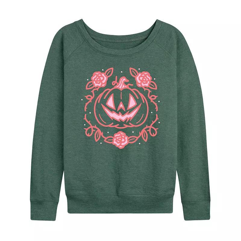 Womens Coquette Pumpkin Rose Halloween Lightweight French Terry Sweatshirt Grey Blue Product Image