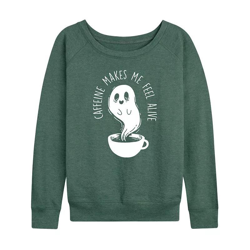 Womens Caffeine Makes Me Feel Alive Ghost Lightweight French Terry Sweatshirt Grey Green Product Image