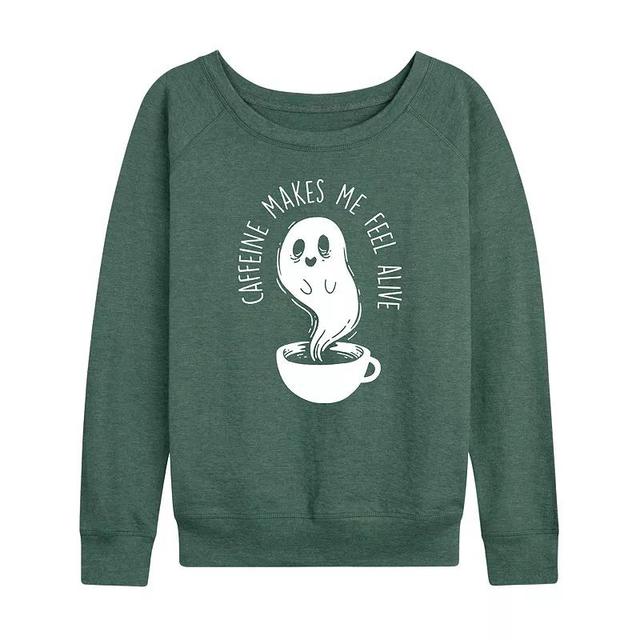 Womens Caffeine Makes Me Feel Alive Ghost Pullover Grey Green Product Image