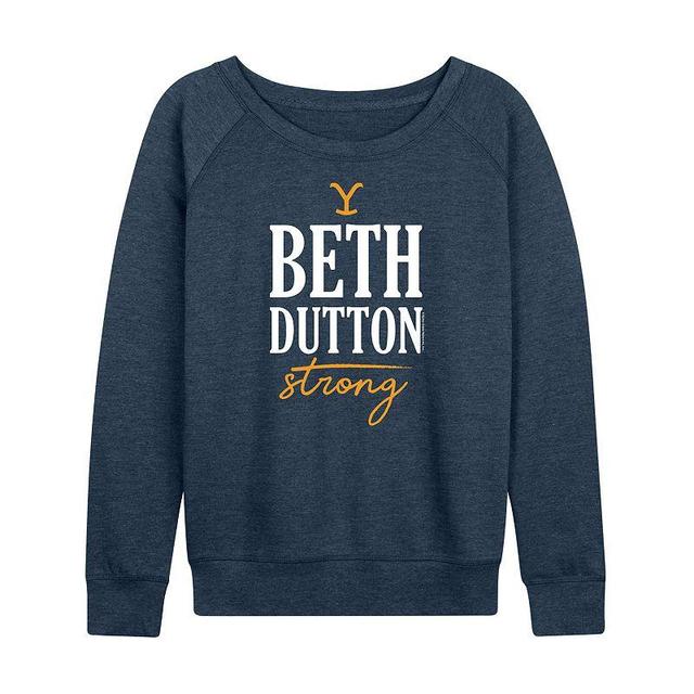 Womens Yellowstone Beth Dutton Strong Slouchy Graphic Sweatshirt, Girls Grey Indigo Product Image