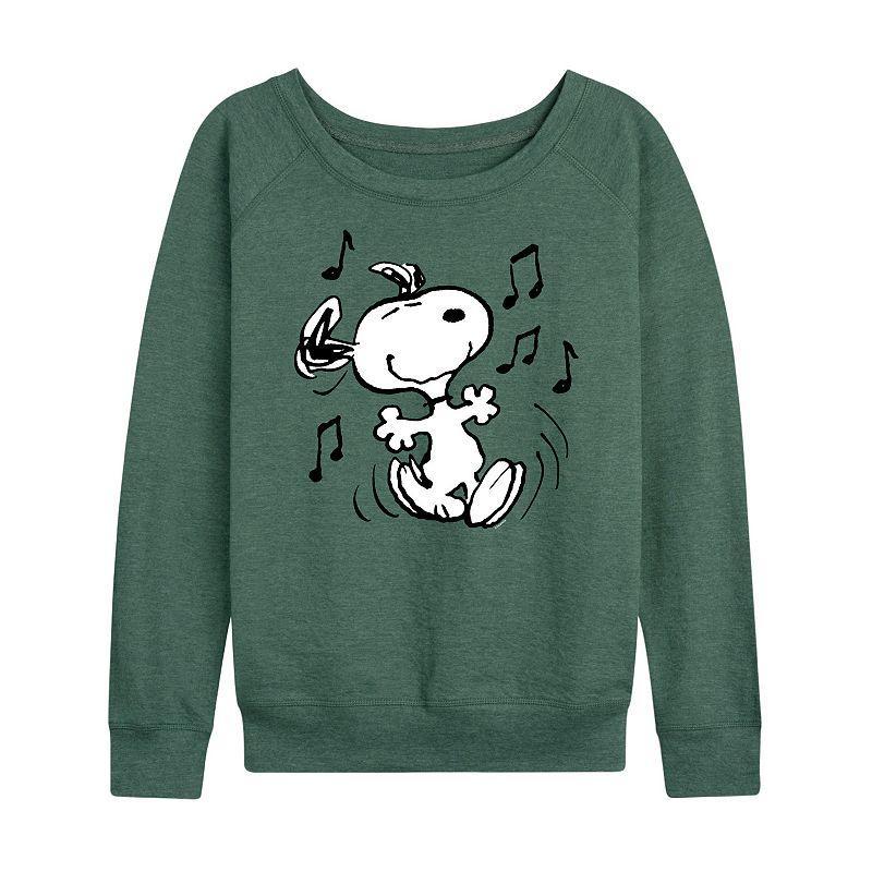 Womens Peanuts Snoopy Dancing Slouchy Graphic Sweatshirt, Girls Grey Green Product Image