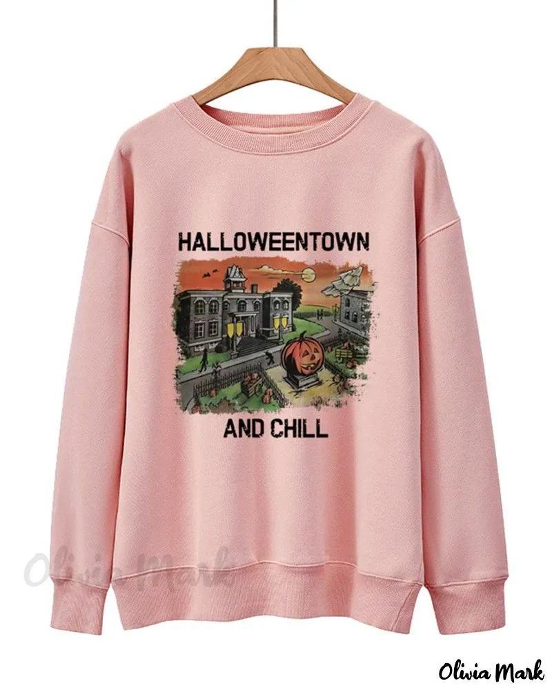 Olivia Mark – Halloweentown Inspired Graphic Print Crew Neck Sweatshirt for a Cozy Halloween Product Image