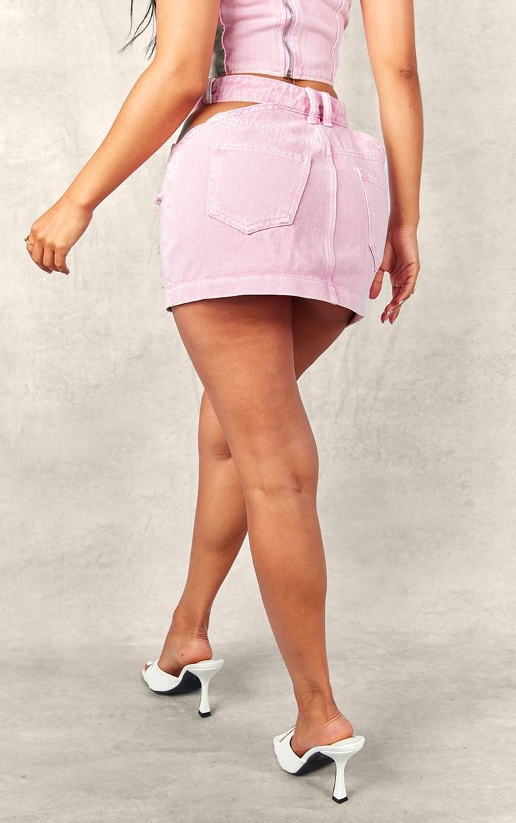 Petite Pink Distressed Cut Out Waistband Mini Skirt Product Image