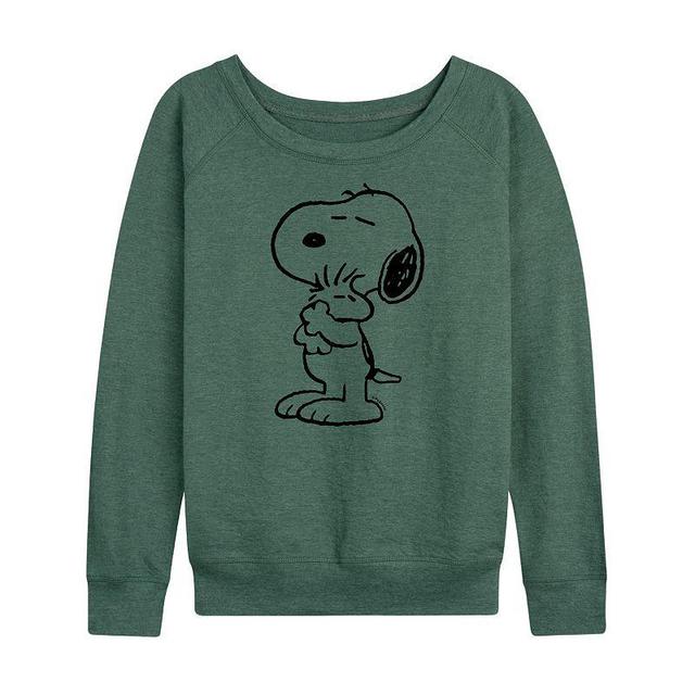 Womens Peanuts Snoopy Loves Woodstock Slouchy Graphic Sweatshirt Green Product Image