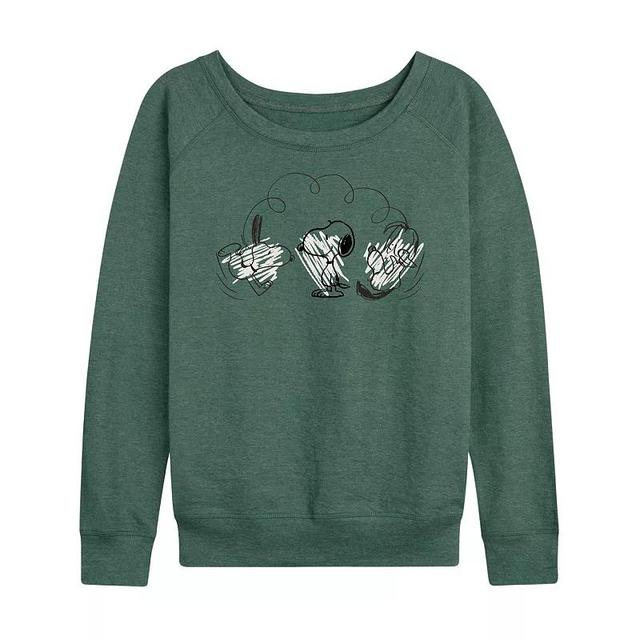 Womens Peanuts Snoopy Group Slouchy Graphic Sweatshirt, Girls Grey Juniper Green Product Image