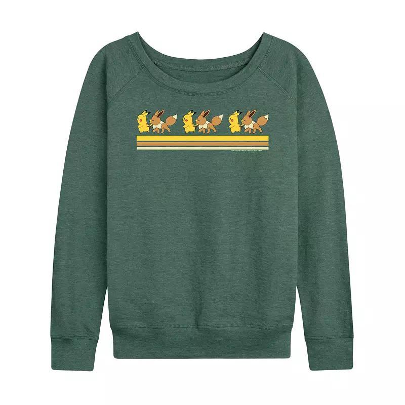 Plus Pokemon Pikachu & Eevee Retro Graphic Pullover, Womens Grey Green Product Image