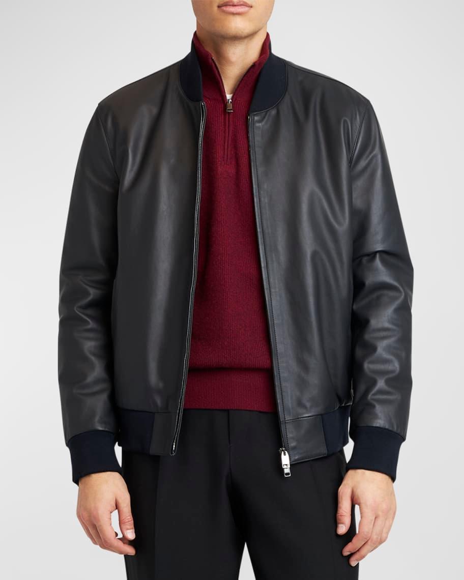 Mens Classic Leather Bomber Jacket Product Image