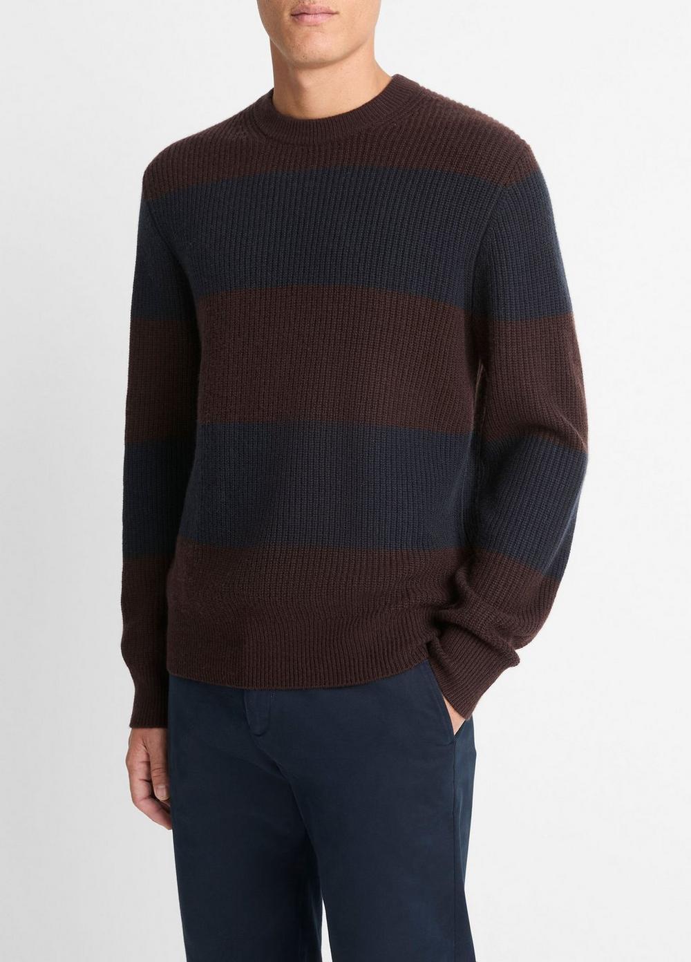 Striped Shaker-Stitch Wool-Cashmere Sweater Product Image