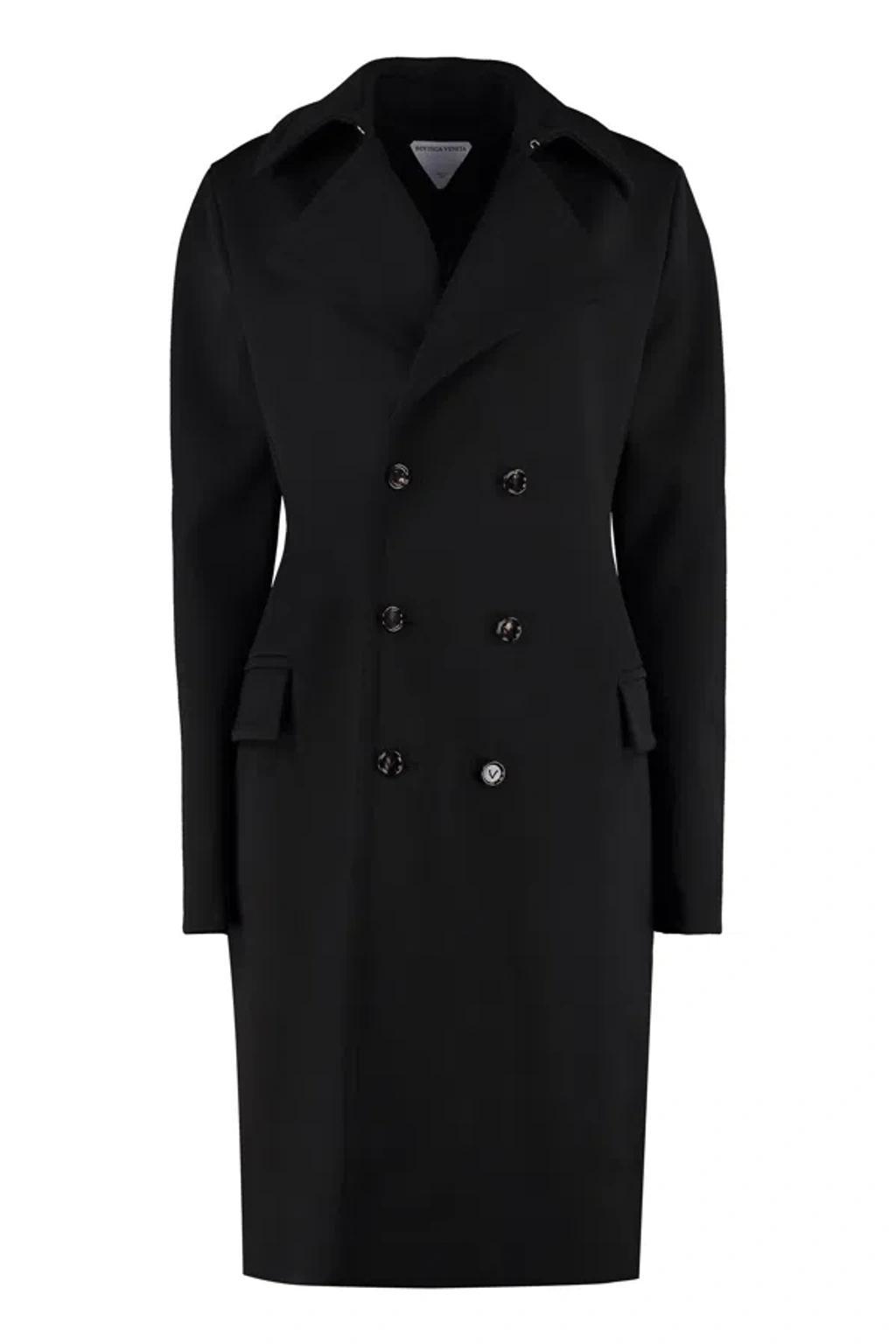 Women's Double-breasted Wool Coat In Black product image