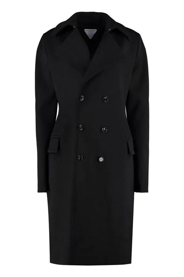 Women's Double-breasted Wool Coat In Black Product Image