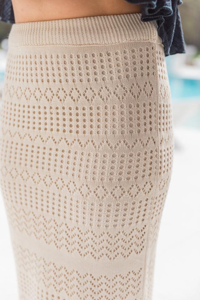 Less Is More Beige Crochet Knit Midi Skirt FINAL SALE Product Image