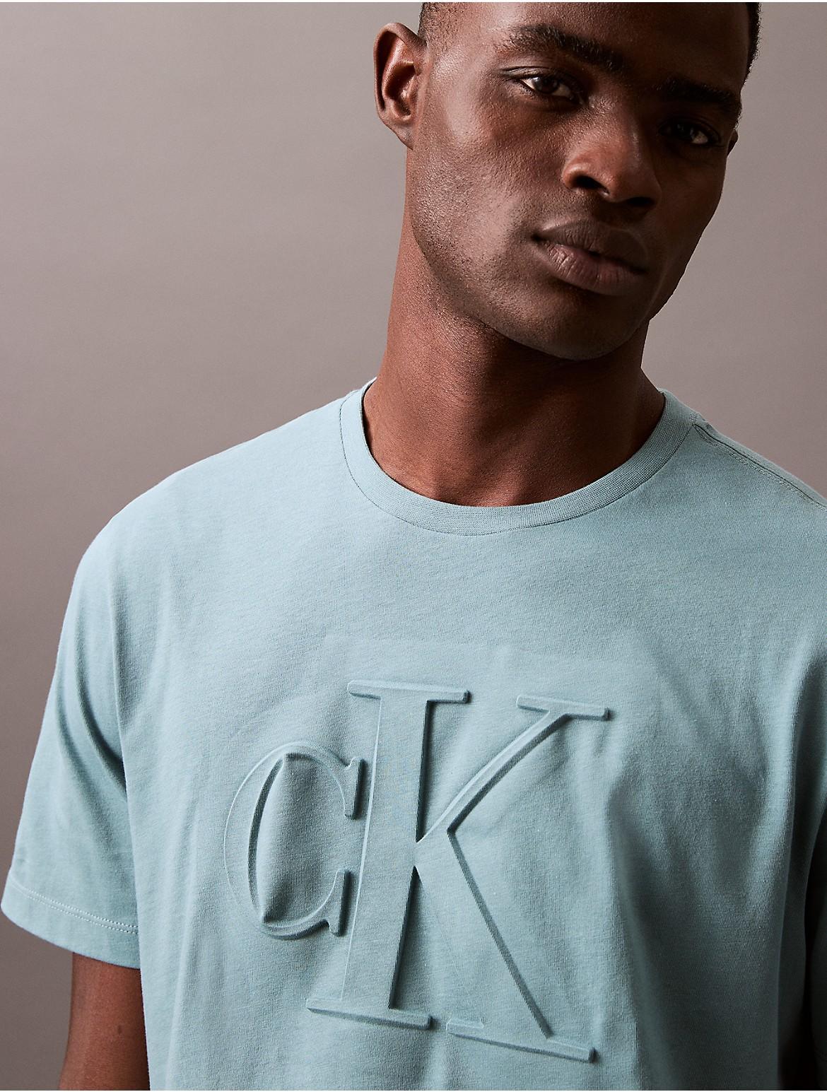 Calvin Klein Mens Embossed Monogram Logo Classic T-Shirt - Blue - L Product Image