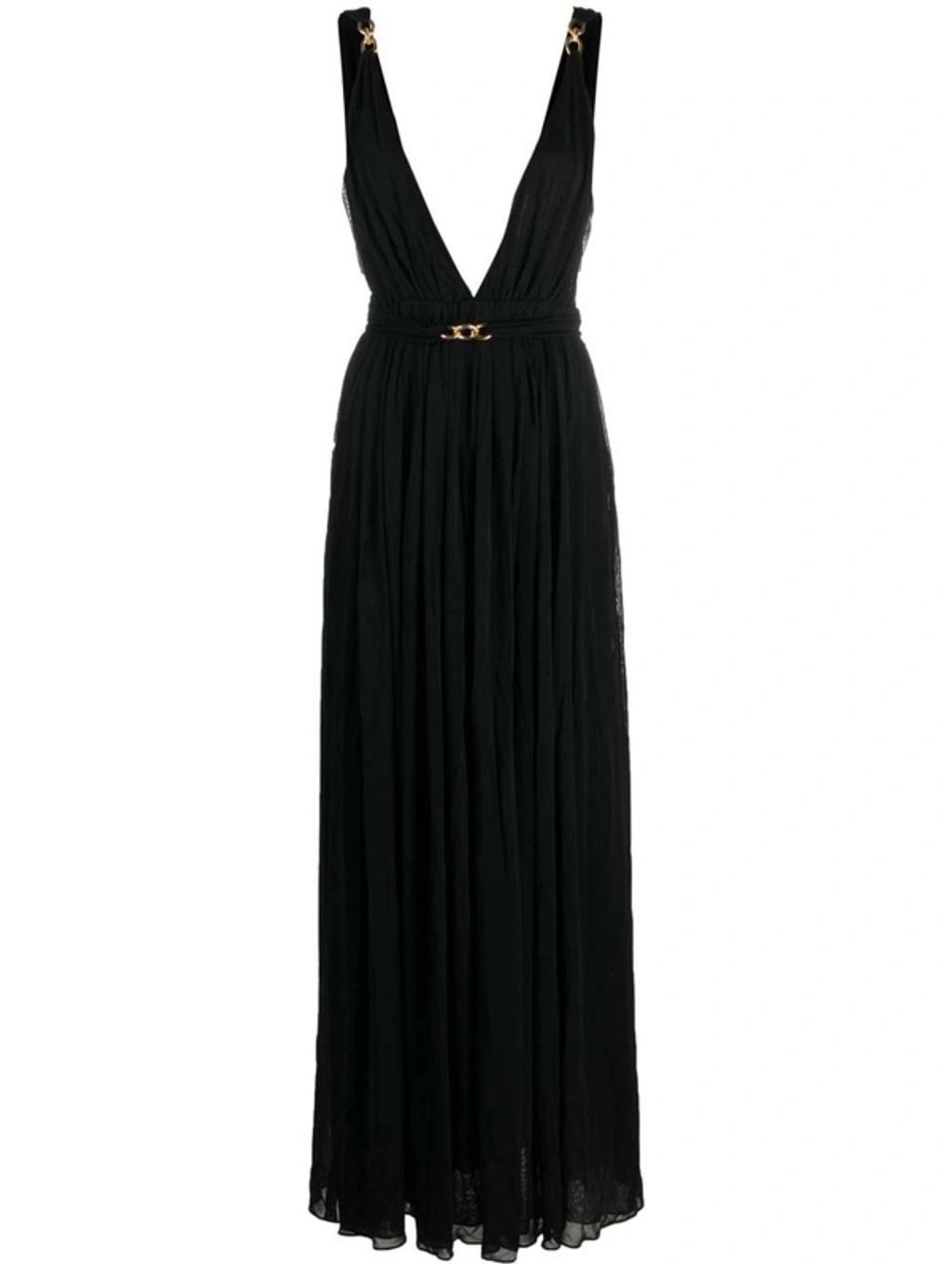 Chaink-link Detail V-neck Gown In Black Product Image