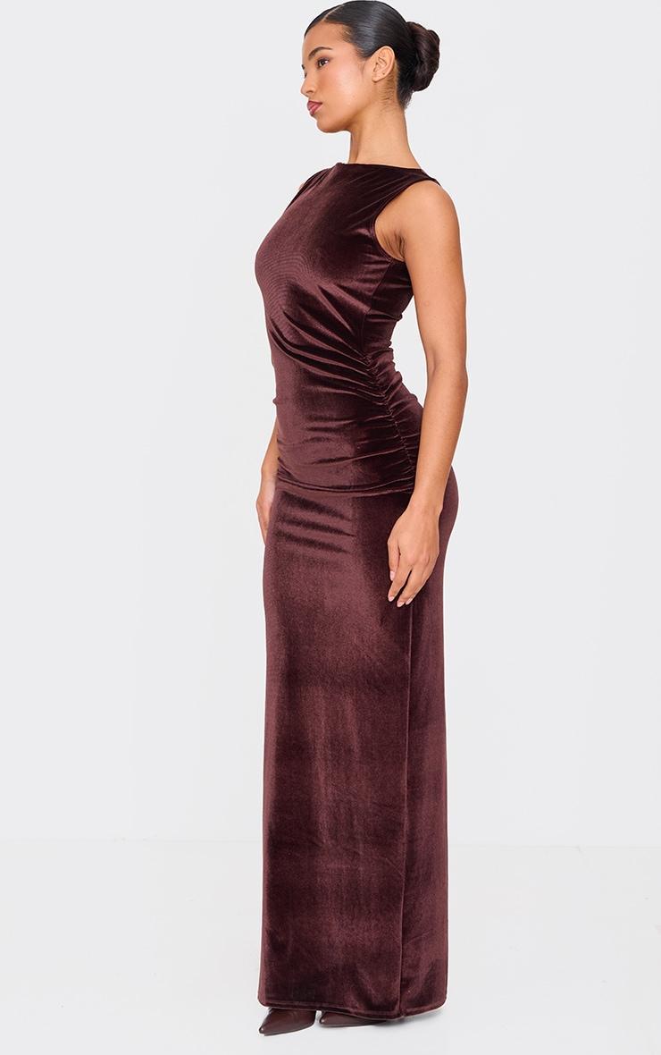 Chocolate Velvet Boat Neck Maxi Dress Product Image