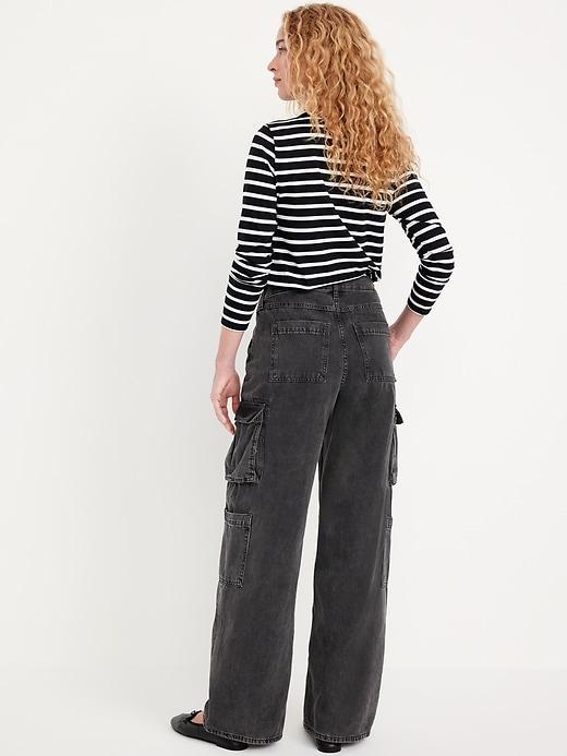 Mid-Rise Baggy Wide-Leg Cargo Jeans Product Image