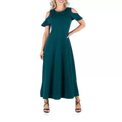 24/7 Comfort Apparel Womens Ruffle Cold Shoulder A Line Maxi Dress product image