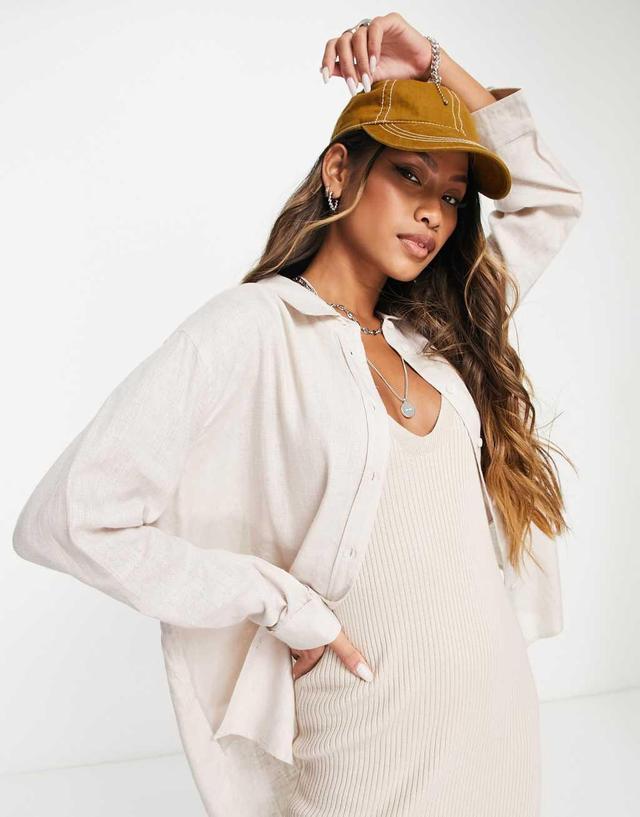 Only linen oversized shirt in beige - part of a set  Product Image