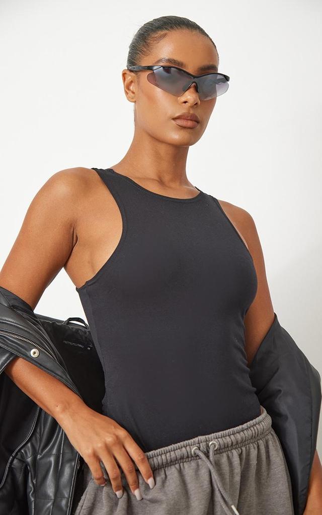 Black Basic Cotton Racer Bodysuit Product Image