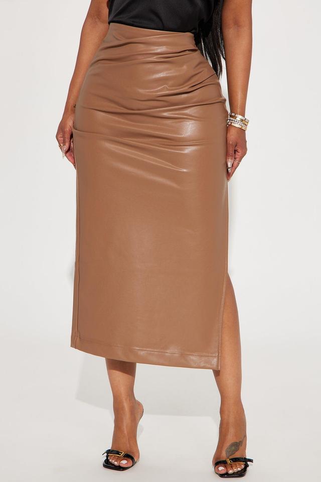 By The Corner Faux Leather Midi Skirt - Taupe Product Image