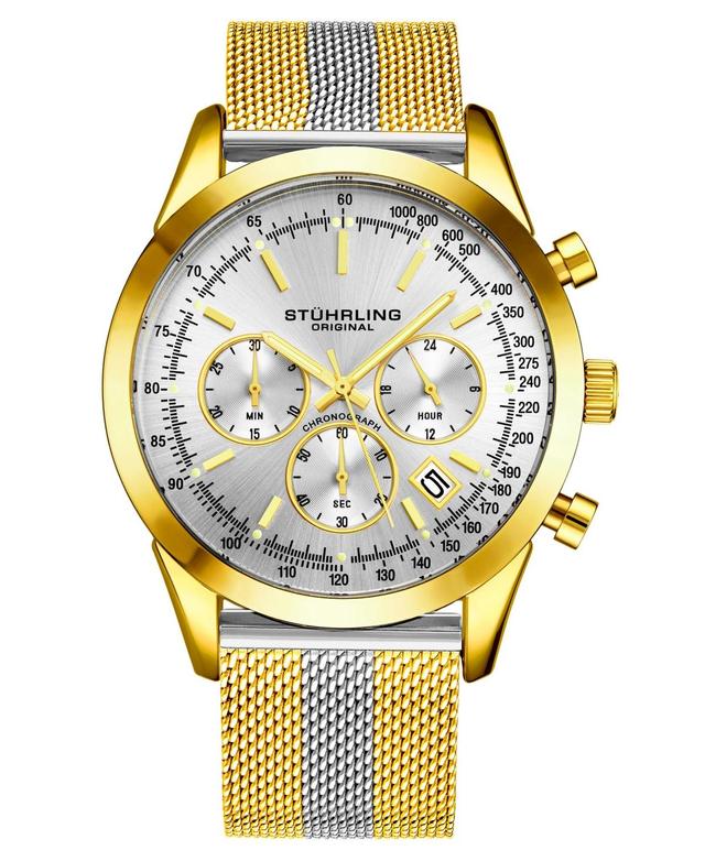 Mens Quartz Chronograph Date Gold-Tone Stainless Steel Mesh Bracelet Watch 44mm Product Image