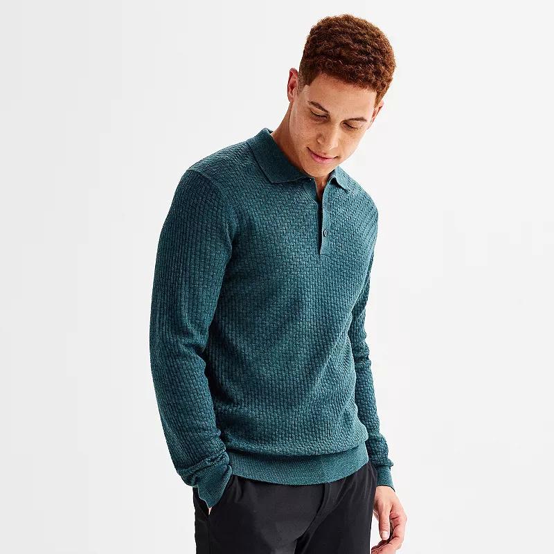 Mens Apt. 9 Merino Blend Textured Sweater Polo Gray Grey Product Image