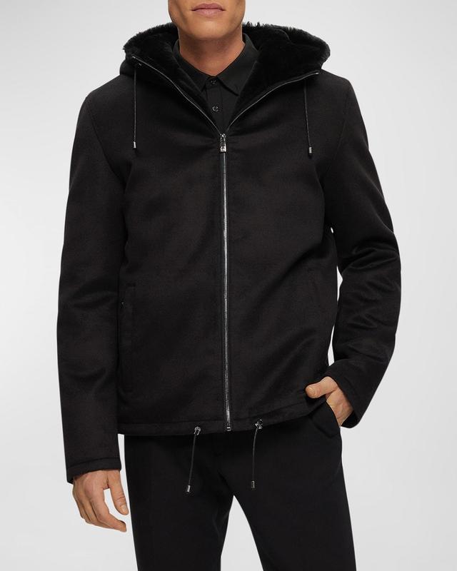 Mens Lamb Shearling Lined Hooded Parka Jacket Product Image