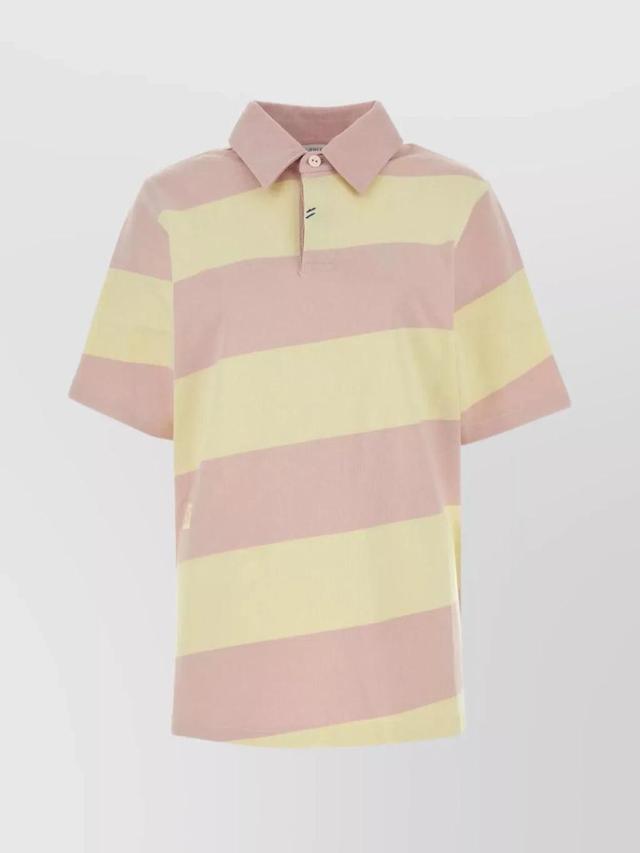 Embroidered Stripes Cotton Polo Shirt In Multi Product Image