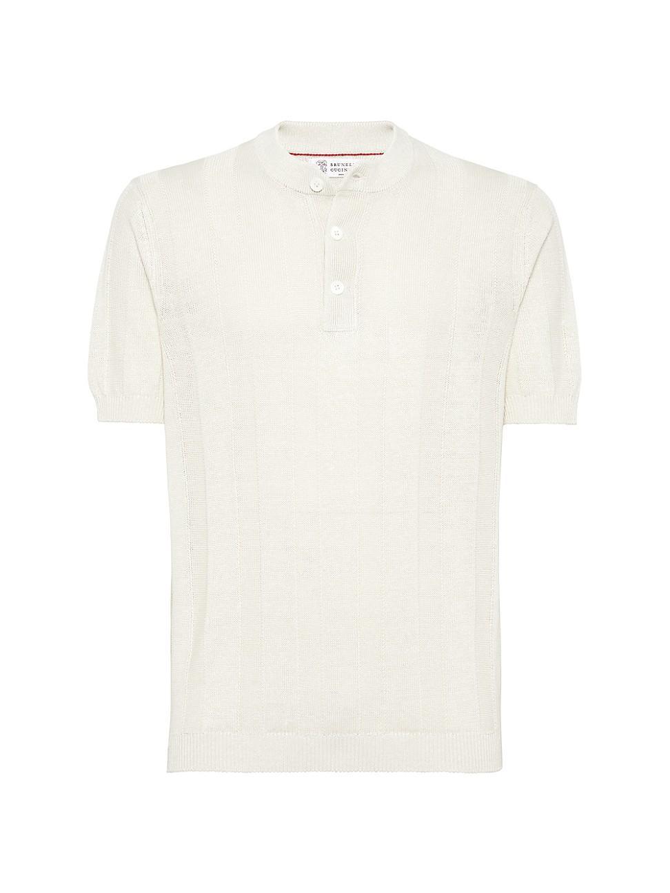 Mens Linen and Cotton Knit T-Shirt with Henley Collar Product Image