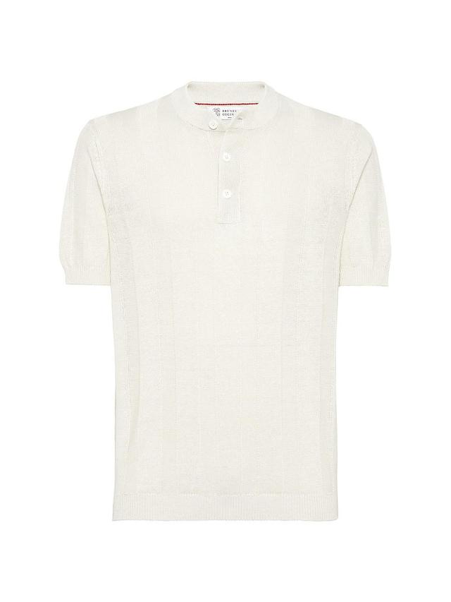 Mens Linen and Cotton Knit T-Shirt with Henley Collar Product Image