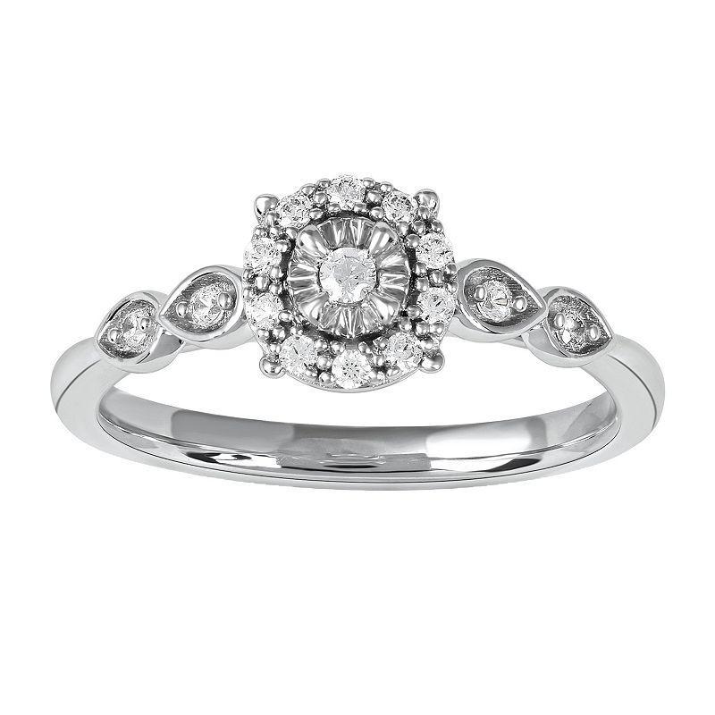 DeCouer Sterling Silver 1/6 Carat T.W. Diamond Halo Promise Ring, Womens Silver Tone Product Image