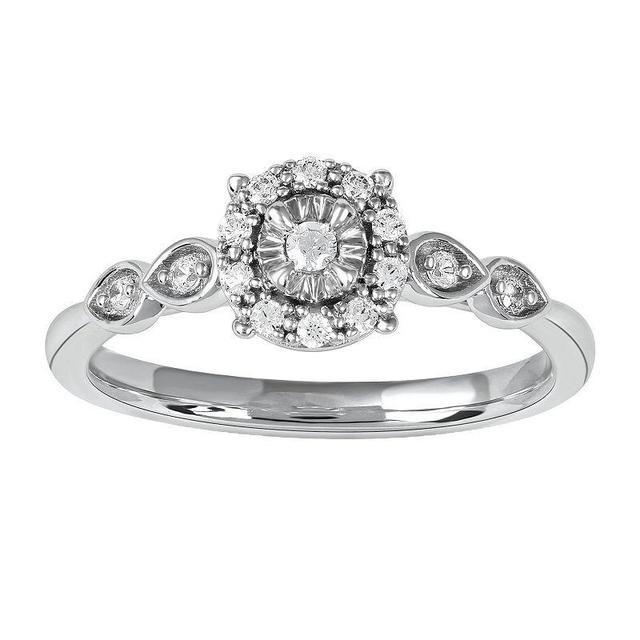 DeCouer Sterling Silver 1/6 Carat T.W. Diamond Halo Promise Ring, Womens Product Image