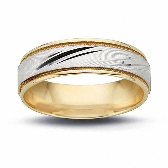 Men's 6.5mm Diagonal Flash Wedding Band in 14K Two-Gold Product Image