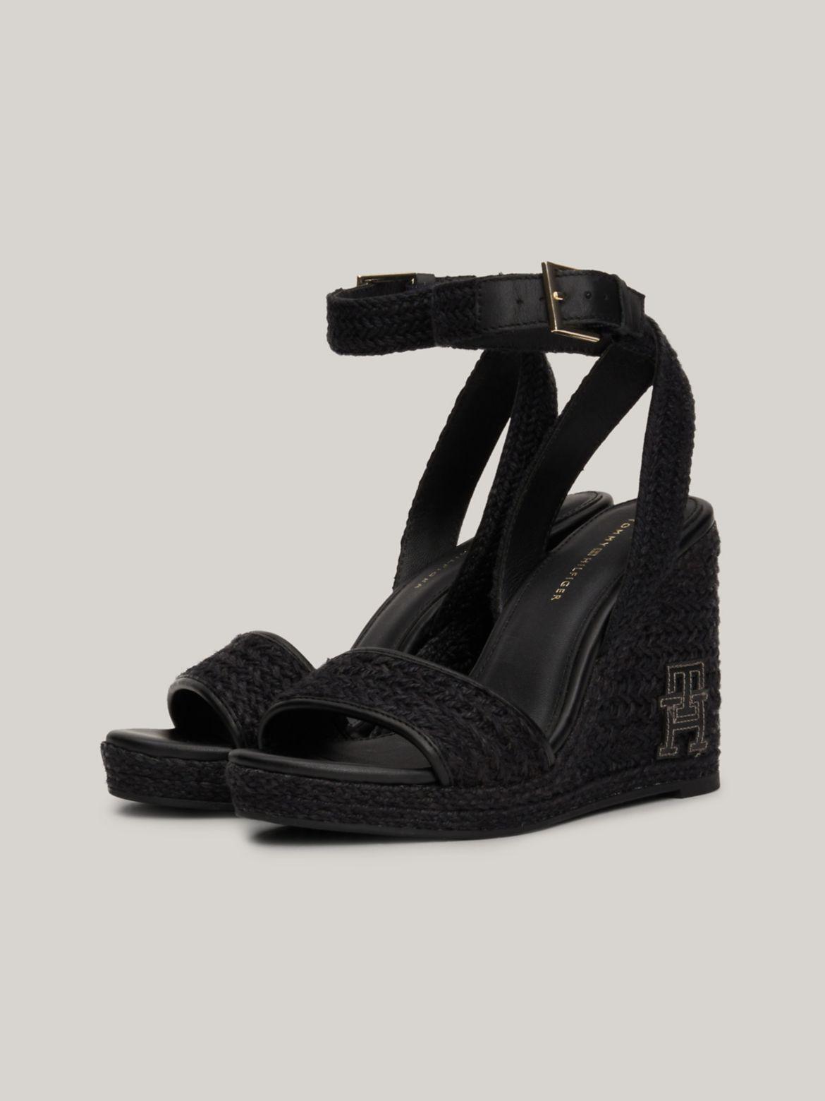 Tommy Hilfiger Women's TH Logo Rope High Wedge Sandal - Black - US 9.5 / EU 41 Product Image