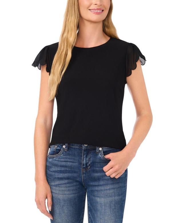 CeCe Womens Scallop-Edge Flutter-Sleeve Top Product Image