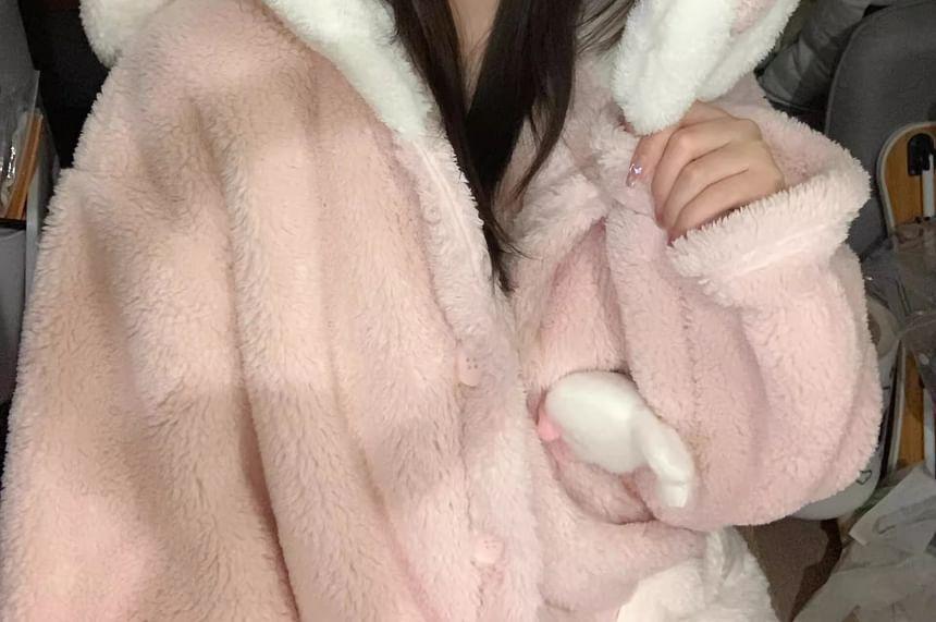 Rabbit Ear Hooded Fleece Pajama Robe Product Image