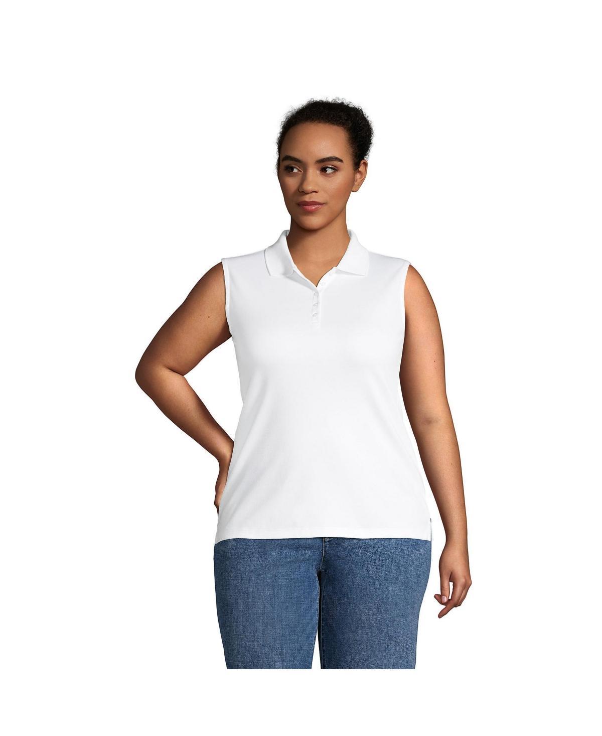 Plus Size Lands End Sleeveless Supima Cotton Polo Top, Womens White Product Image