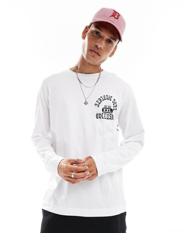 COLLUSION long sleeve oversized athletic football graphic T-shirt in white Product Image