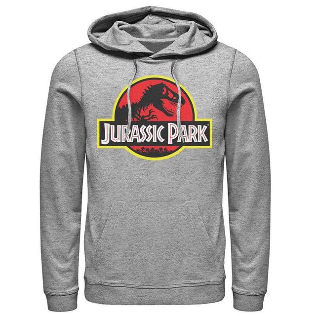 Mens Jurassic Park Red & Yellow Outline Logo Graphic Pullover Hoodie Med Grey Product Image