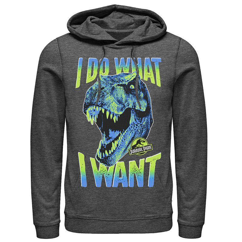 Mens Jurassic Park T-Rex I Do What I Want Graphic Pullover Hoodie Athletic Grey Product Image