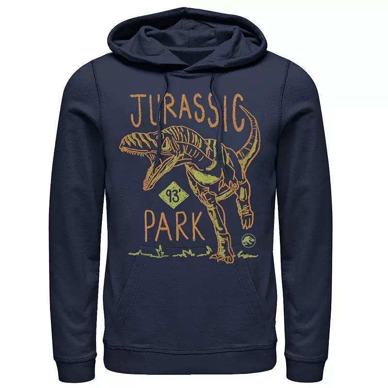 Mens Jurassic Park 93 Raptor Color Pencil Doodle Graphic Pullover Hoodie Blue Product Image