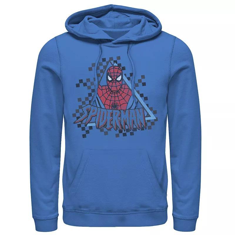 Mens Marvel Spider-Man Checkerboard Retro Portrait Hoodie Med Blue Product Image